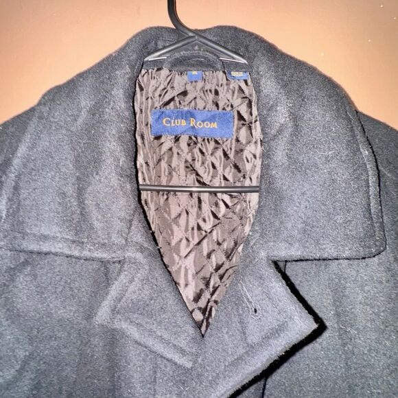 Club Room Men's Black Wool Blend Winter Pea Coat Jacket - Size XL - Picture 2 of 9
